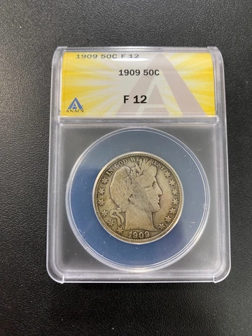 1909 BARBER HALF DOLLAR ANACS F-12 - SILVER BARBER HALF - CERTIFIED SLAB - 50C Cover