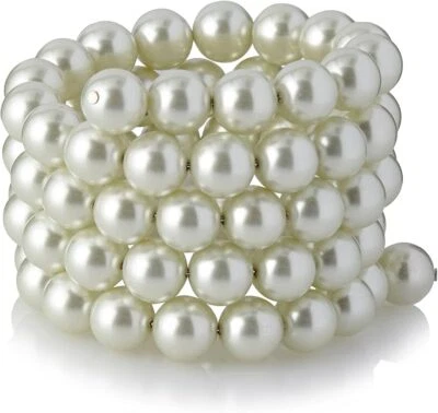 PULSERA FLEXIBLE KENNETH JAY LANE, BOBINA ENVOLVENTE DE PERLAS DE VIDRIO DE 10 mm Foto 1 de 2