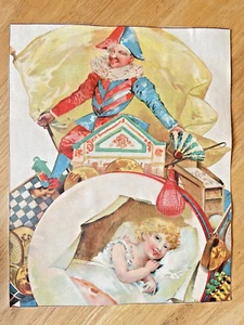 Chromo Grand Format - Polichinelle - Fillette aux jouets - 24 x 19cm - XIXe - Picture 1 of 2