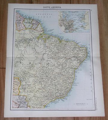1900 Original Antique Map Of Brazil Rio De Janeiro Inset Map / Guyana Suriname • 19.96$