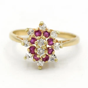 Ruby and Diamond Cluster Ring in 14k Yellow Gold Catherdral Mounting - Picture 1 of 3