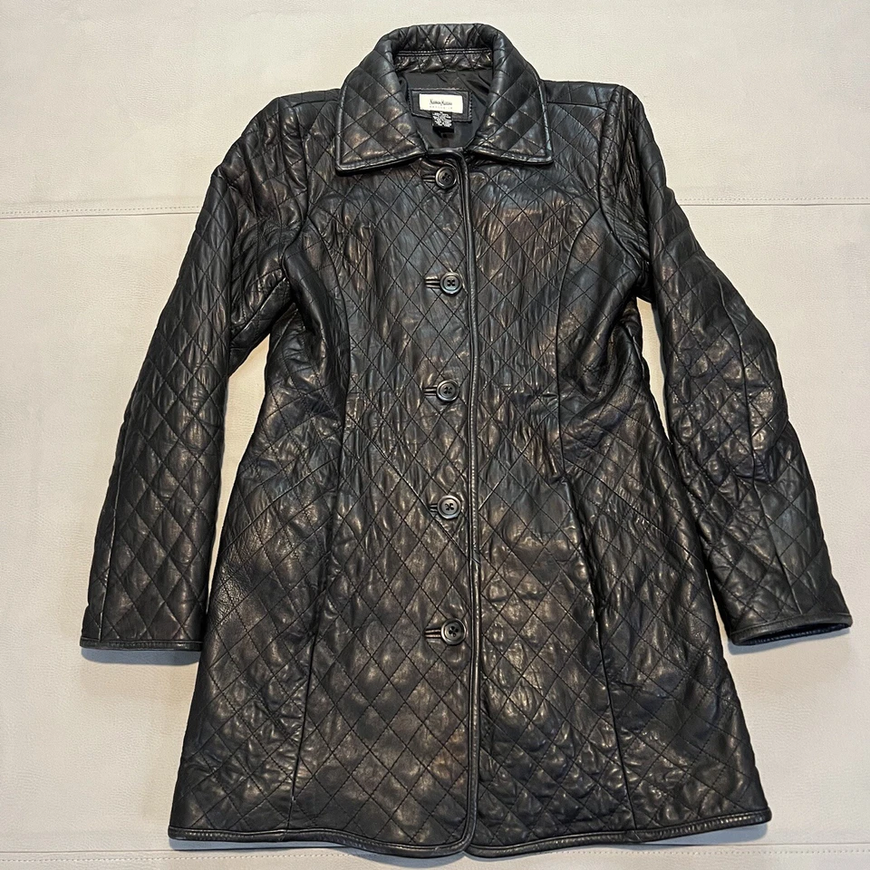 Abrigo Chaqueta NEIMAN MARCUS Acolchado Cuero Cordero Negro Trinchera Gótico Emo-M-3973 Foto 1 de 4