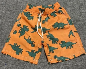 Little Hand Boys Size 5-6T Summer Beach Shorts Elastic Waiste Dinosaurs Orange - Picture 1 of 12