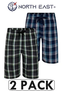 Mens 2 Pack Lounge Shorts Woven Cotton Sleep PJ Night Shorts MultiPack M-2XL New - Picture 1 of 6