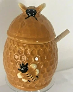 Bumble Bee Honey Jar Pot Wood Dipper Home Spring Summer Kitchen Decorations NEW - Picture 1 of 7