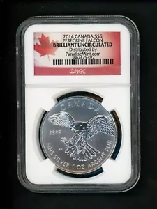 Canada 2014 Silver $5 $5.00 NGC Brilliant UNC Peregrine Falcon 1 Oz Choice GEM - Picture 1 of 4