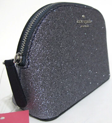 NUEVO CON ETIQUETAS Auténtico KATE SPADE NY Pequeña Cúpula Cosmética JOELEY Plateado Brillo Anochecer Azul Marino Foto 1 de 4