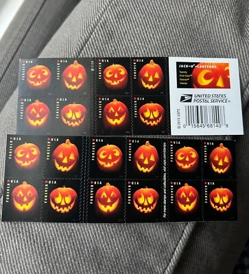 USPS Halloween Postage Jack O Lantern Stamps-Book Of 20 MNH