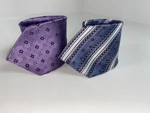 Corbata Bruno Piattelli 2-60" 3 1/2 100% Seda Azul/Blanco - Púrpura Geométrica. - Imagen 1 de 6