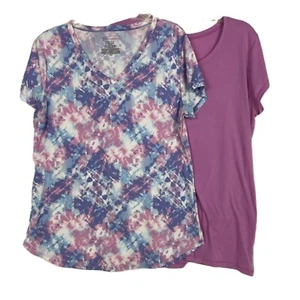 Two Coordinating Colors T-Shirts Tie Dye Print Purple Blue Juniors LG 15-17 EUC - Picture 1 of 15