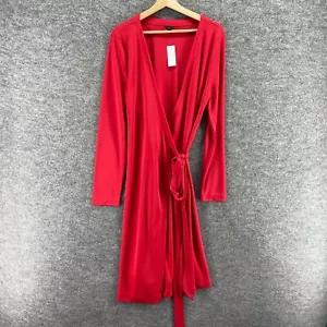 New Ann Taylor Dress Women 14 Red Wrap Short Tie Up V-Neck Long Sleeve - Picture 1 of 8