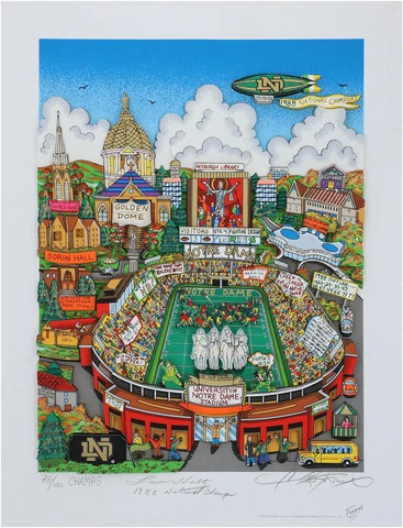 Lou Holtz Fighting Irish Signed Fazzino Pop Art w/1988 National Champ Ins LE/100 Cover