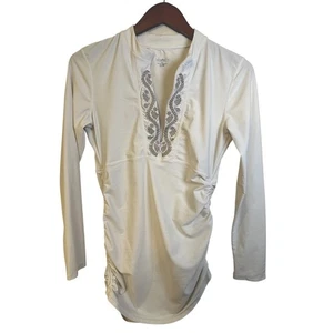 CabanaLife Ruched Rashguard Swim Cover Up White Gold Womens Medium - Picture 1 of 4