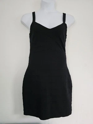 Express LBD Black Seamed Bodycon Dress size Medium Zip Back V-neck Straps - Image 1 of 4
