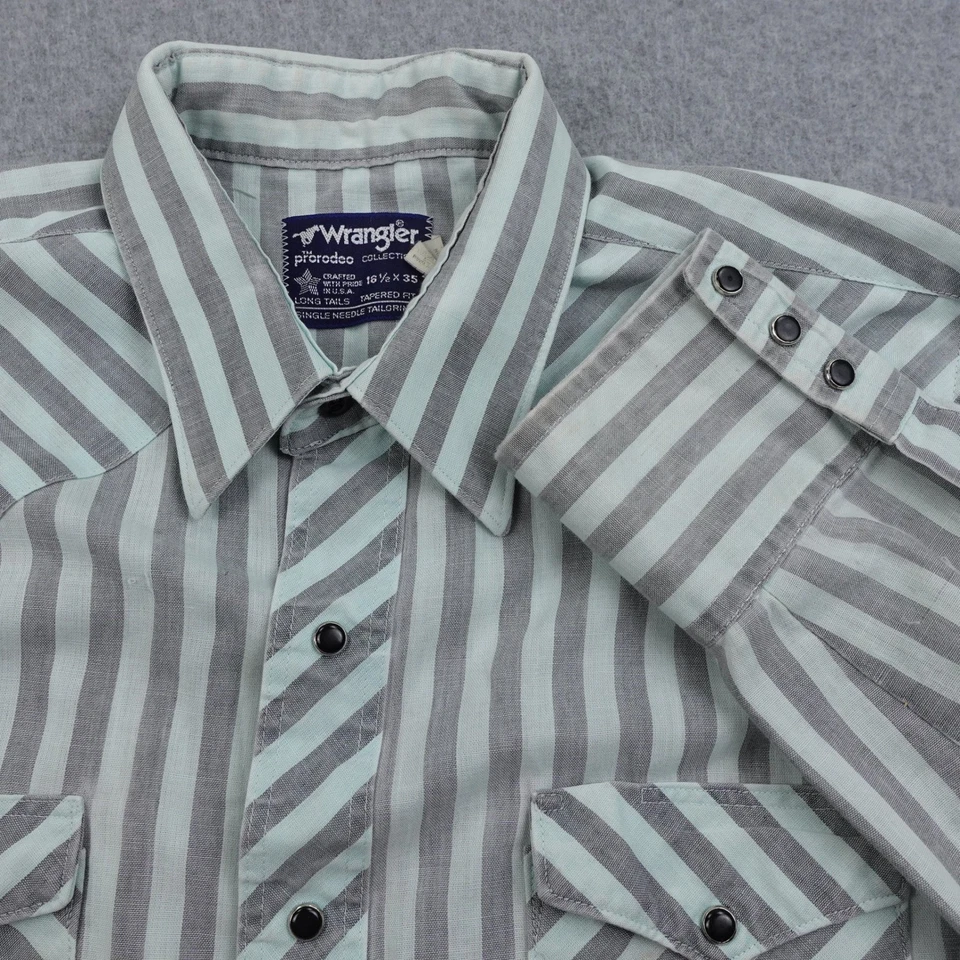 VTG 90s Wrangler Western Shirt Mens 16 1/2 x 35 Striped Long Sleeve Made in USA - Image 1 of 4