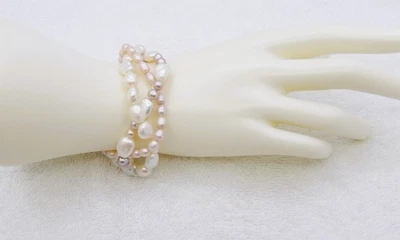 Pulsera de perlas de agua dulce genuinas rosa y blanco de calidad de 8 pulgadas de largo BRT04 Foto 1 de 4