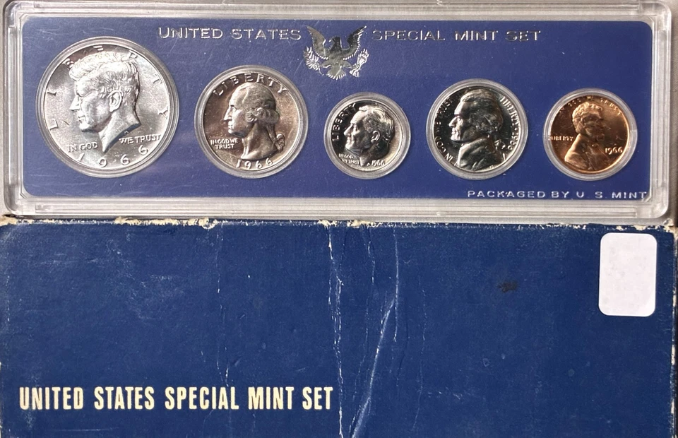 1966 US Special Mint Set SMS 5 Coins with 40% Silver Kennedy Half Dollar and Box - Image 1 of 4