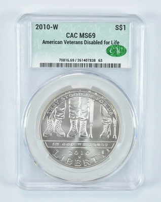 2010-W Disabled Veterans Commemorative Silver Dollar MS69 CAC CACg *8201 - Image 1 of 4