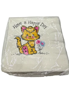 Vintage Papierkunst Gesicht weiche Servietten 20 Stück Have a Happy Day Katze Blume - Bild 1 von 6