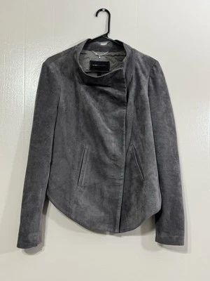 BCBG Max Azria Womens Vegan Suede Button Up Open Front Jacket Gray Size M.   C7 - Image 1 of 4