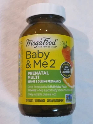 MegaFood Baby & Me2 Prenatal Multi Antes y Durante el Embarazo 120 Comprimidos Foto 1 de 2