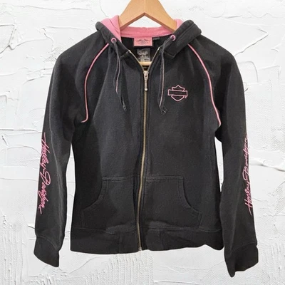 Sudadera con Capucha Rosa Y Negra Harley Davidson Motociclista Cremallera Talla Mediana Foto 1 de 4