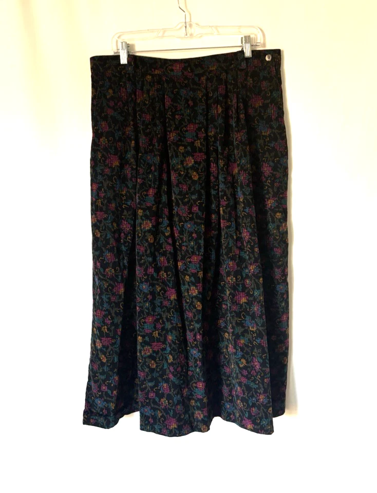 De colección L.L. Falda Bean 20 Mujer Años 80 Pana Multicolor Floral Línea A Plisada 36' Foto 1 de 4