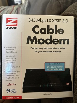 Zoom DOCSIS 343 MBPS 3.0 Cable Modem Model 5341 New Open Box - Image 1 of 3