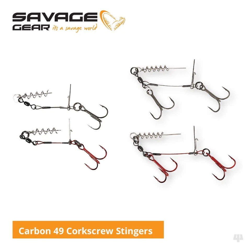 Savage Gear Carbon 49 Corkscrew Stingers - Pike Zander Predator Fishing Tackle