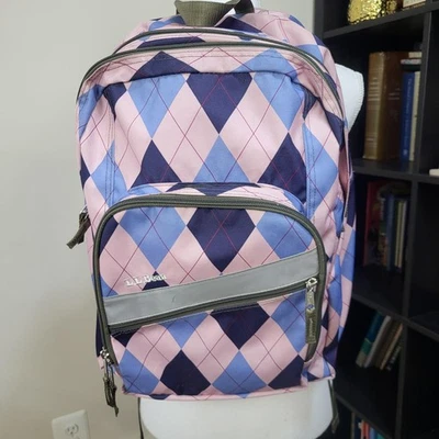 L.L. Mochila Bean Argyle Rosa Azul Grande Bolso Escolar Bolsillos Reflectantes Foto 1 de 4