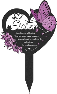 Memorial Sister Grave Stakes - Metal Butterfly Cemetery Markers Decorations for - Picture 1 of 12