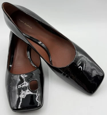 Difícil de encontrar Tory Burch Negro Patente Puntera Recortada Gatito Tacón Mujer’s Talla 9 Foto 1 de 4