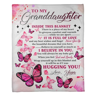 To My Granddaughter Blanket From Grandma Butterfly Fleece Blanket Gift For Her - Image 1 of 4