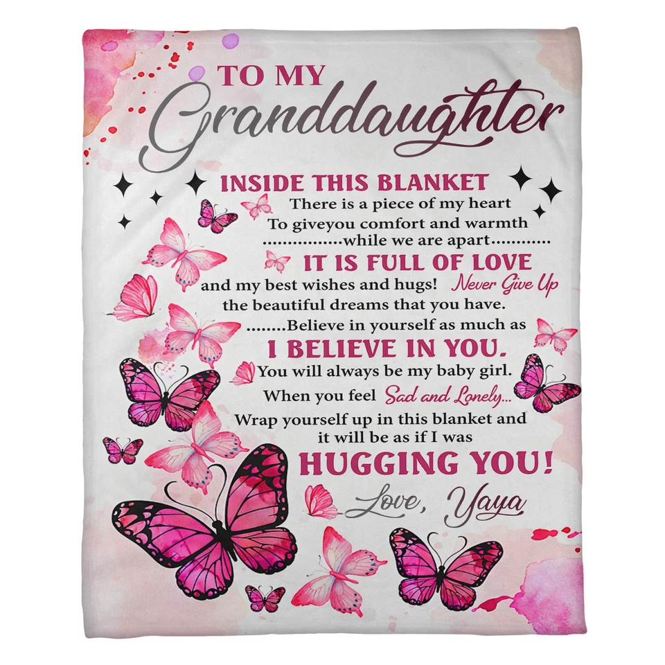 To My Granddaughter Blanket From Grandma Butterfly Fleece Blanket Gift For Her - Image 1 of 4