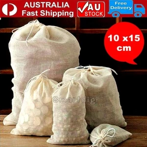Resuable Cotton Muslin Coffee Cheese Milk Filter Spices Tea Bag Drawstring 10*15 - Picture 1 of 8