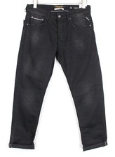 REPLAY Grover Men Jeans W31/L32 Straight Selvedge Cotton Stretch Black Wash