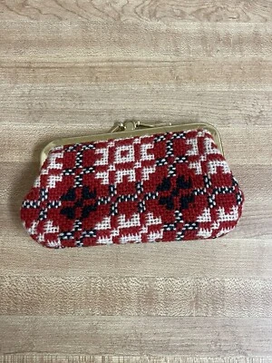Monedero vintage rojo y azul tejido 2 compartimentos Foto 1 de 3