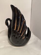 Vtg Black Gold Swan Planter Ceramic Mid Century Figure