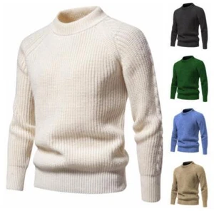 New Men's Casual Round Neck Knitted Sweater Stretchy Long Sleeve pullover Jumper - Picture 1 of 27