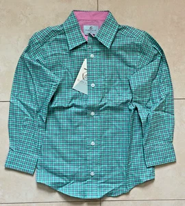 NWT CLASS CLUB Sz 6 Long Sleeve Button Shirt Boys Green Blue Plaid Spring Fall - Picture 1 of 3