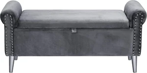 47-Inch Storage Bench Bedroom End of Bed Bench with Arms Velvet Tufted Upholster - Picture 1 of 8