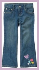 NWT Girls 10 Slim Gymboree “BUTTERFLY BLOSSOMS” Cotton Denim Boot Cut JEANS 3-D - Picture 1 of 1