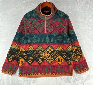 LL Bean Signature 1/4 Zip Sweater Mens Medium Multicolor Winter Mountain AOP - Picture 1 of 6