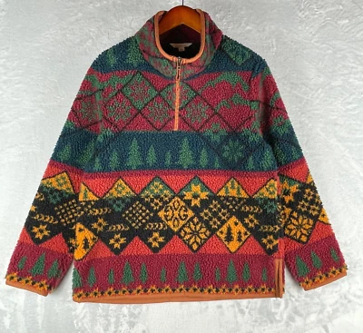 LL Bean Signature 1/4 Zip Sweater Mens Medium Multicolor Winter Mountain AOP - Image 1 of 4