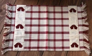 Placemats Set of 2 Checked Burgundy & Cream Embroidered Bells Christmas Decor - Picture 1 of 3