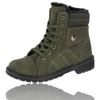 MARKENLOS Damen Winterschuhe Stiefel Stiefeletten Booty Frauen Freizeit Schnürboots 65329