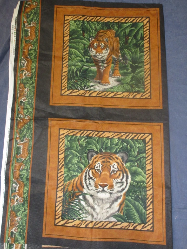 35 inch Cranston Print Works VIP Fabric - 4 TIGER SQUARES Orange/Black PILLOWS - Image 1 of 3