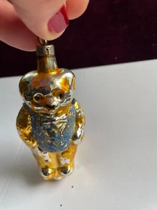Vintage Hand Blown Glass Bear Frosted  Christmas Ornament - Picture 1 of 6
