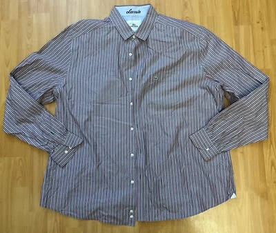 Camisa de vestir Lacoste para hombre 46 rayas abotonadas manga larga calce ajustado azul rojo Foto 1 de 4