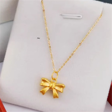 Pure 999 24K Yellow Gold Butterfly Knot Pendant With 18K O Link Necklace 17.9in